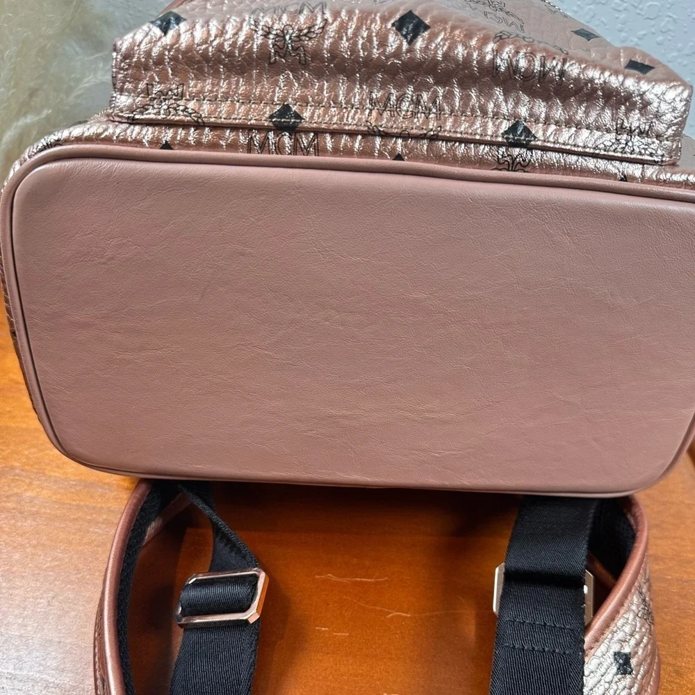 MCM Visetos Leather Pink Gold Studded Backpack